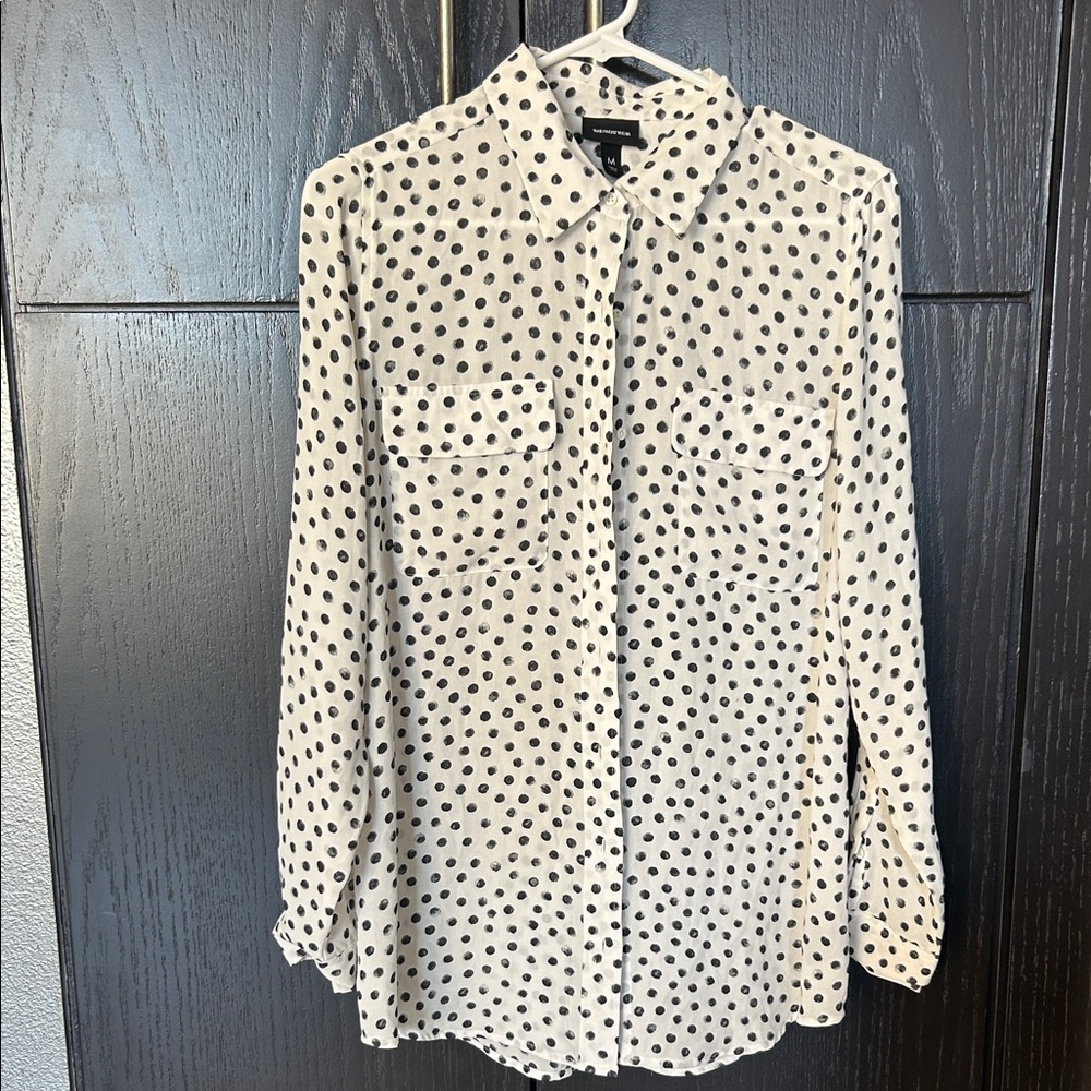 Women’s Polka Dot Button-Up Blouse Size Medium
